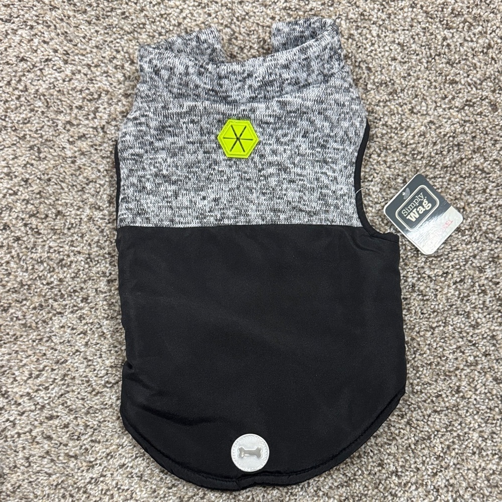 Size M Gray & Black Reflective Dog Vest with Neon Logo